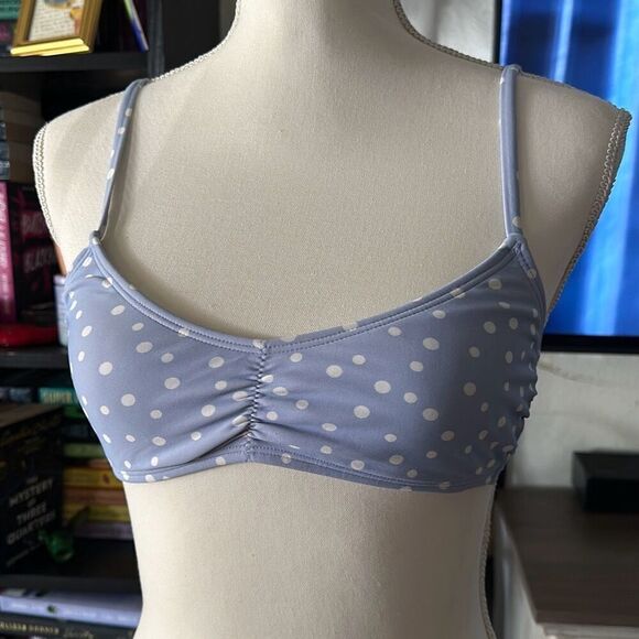 Xhilaration Size medium light blue and white polka dot swim suit top - Picture 2 of 5